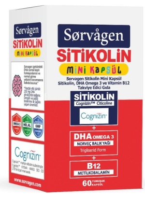 Sorvagen Sitikolin DHA Omega-3 ve B12 60 Mini Kapsül