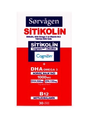 Sorvagen Sitikolin DHA Omega 3 ve B12 30 Kapsül